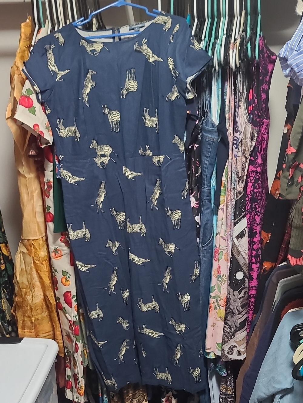 Navy Zebra Print Short-Sleeve Jumpsuit Bold Notion Large Rare Modcloth